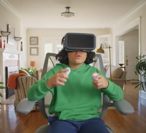 Child using a virtual reality headset at home